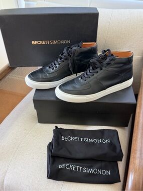 Beckett Simonon Garcia Black Leather High-Top Sneakers with White Sole